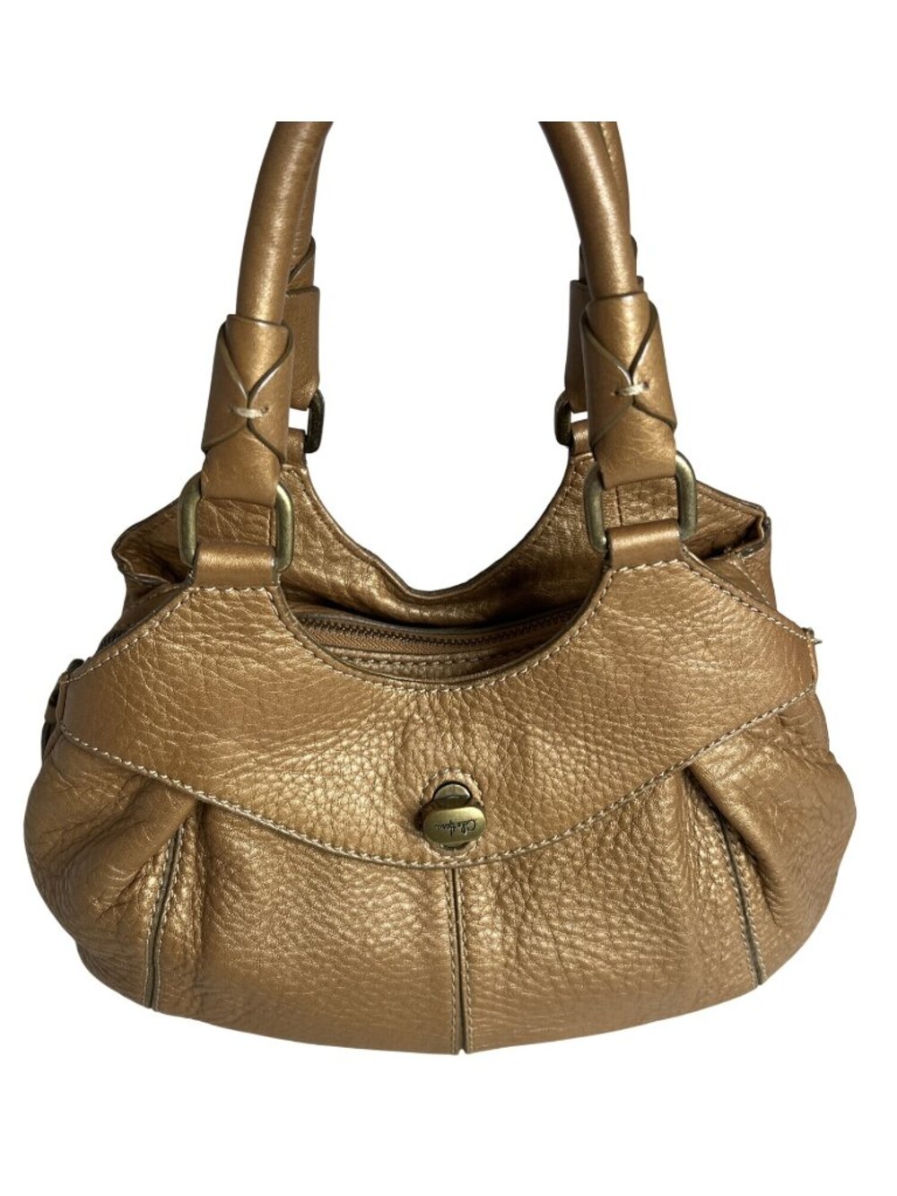 Cole Haan Gold Pebbled Leather Handbag Double Handles & Zip Closure
